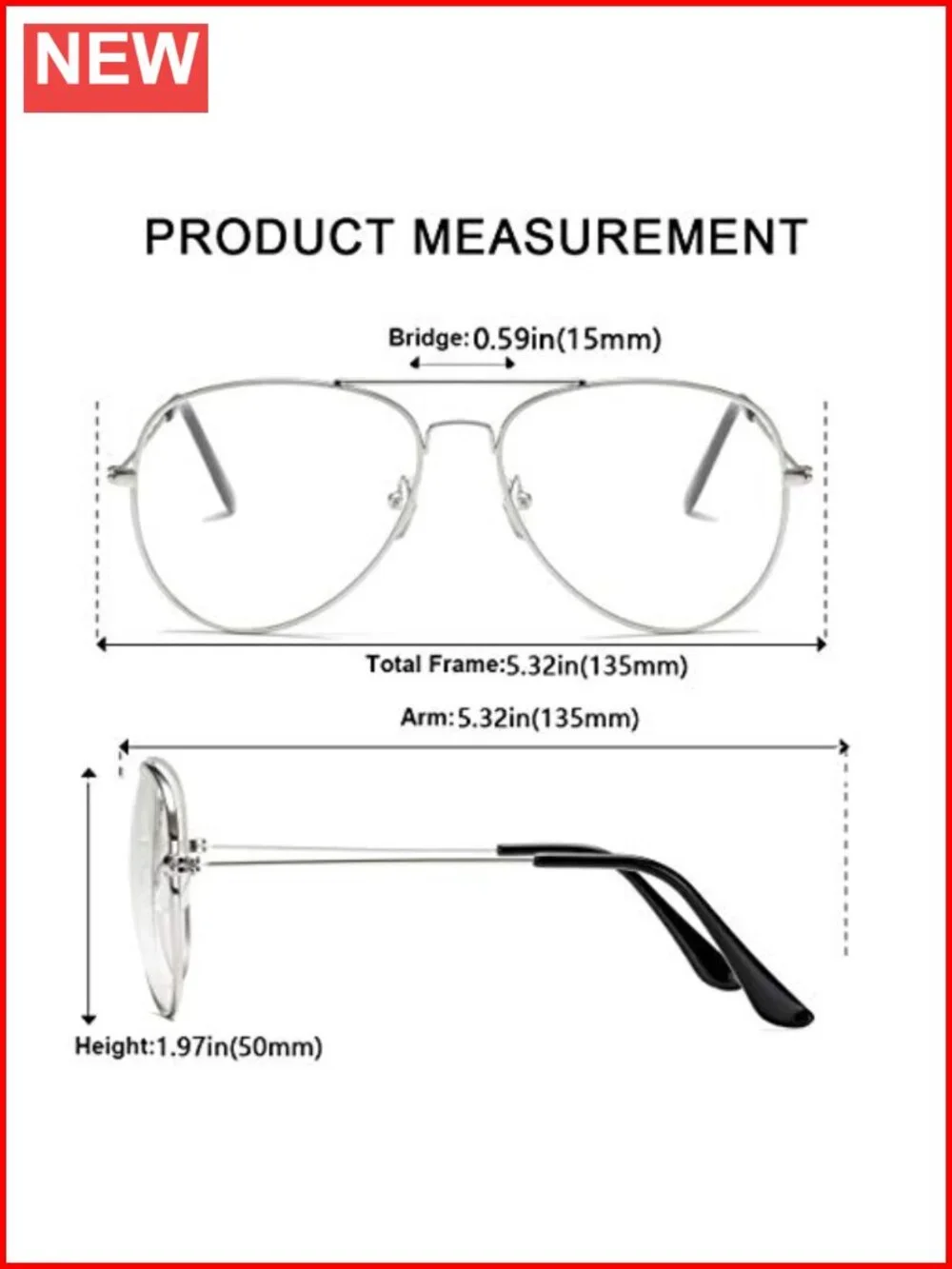 Classic Aviator Eyeglasses with Metal Frame, Clear Lens for Fashion or Outdoor